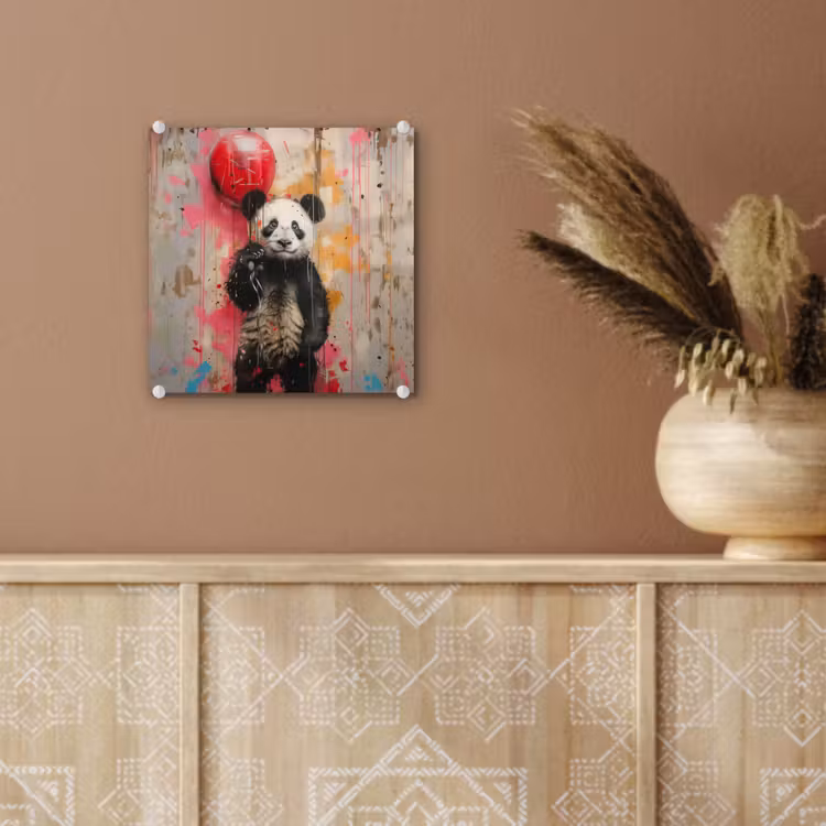 Graffiti - Panda - Ballon - Street art - Banksy plexiglas 5mm klein -sfeer5