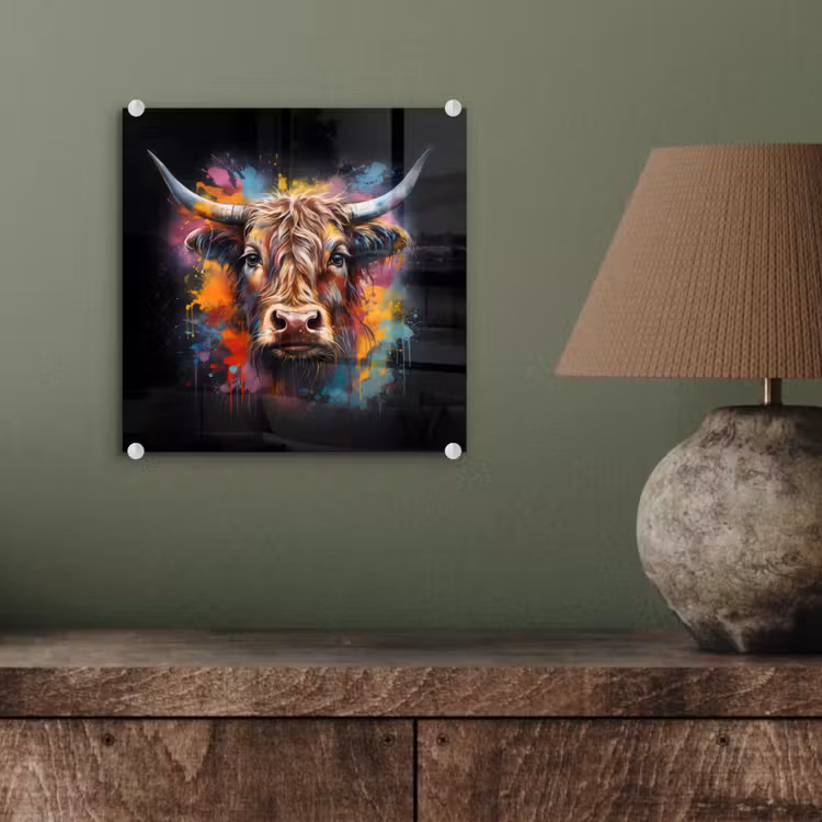 Graffiti - Schotse hooglander - Zwart - Koe plexiglas 5mm klein -sfeer3