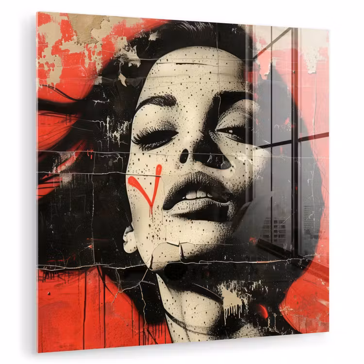 Graffiti - Vrouw - Rood - Street art - Banksy plexiglas 5mm klein -zzzproduct_nieuw