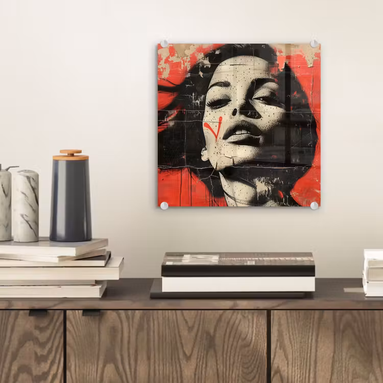 Graffiti - Vrouw - Rood - Street art - Banksy plexiglas 5mm klein -sfeer1
