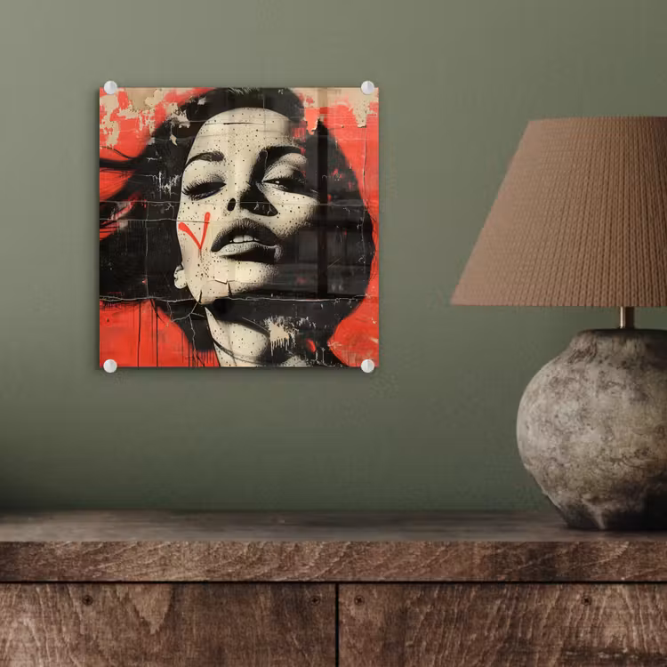 Graffiti - Vrouw - Rood - Street art - Banksy plexiglas 5mm klein -sfeer3