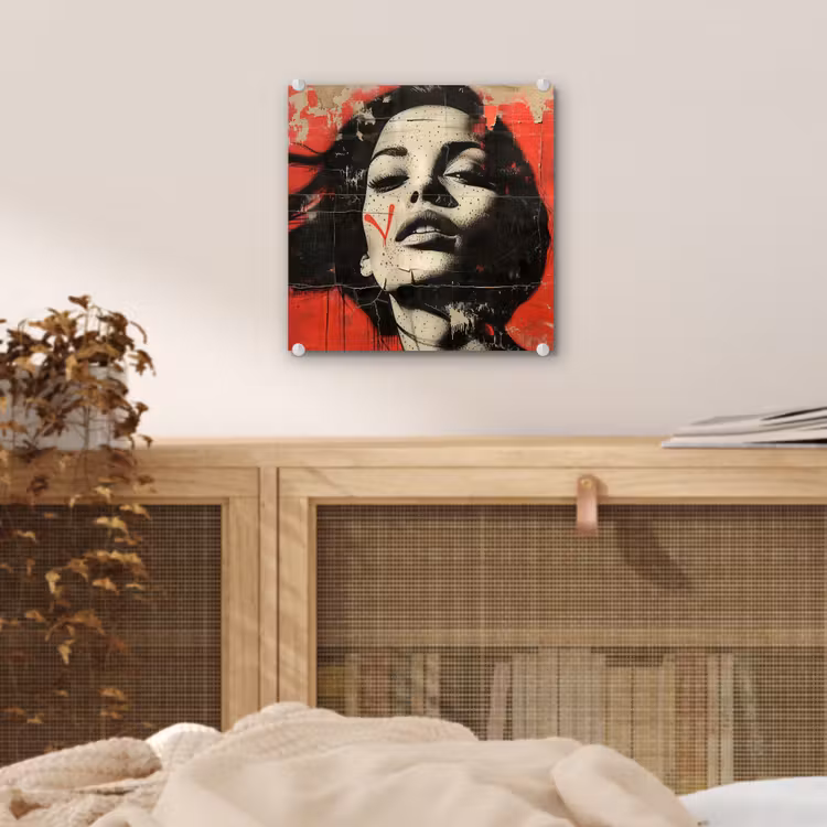 Graffiti - Vrouw - Rood - Street art - Banksy plexiglas 5mm klein -sfeer4
