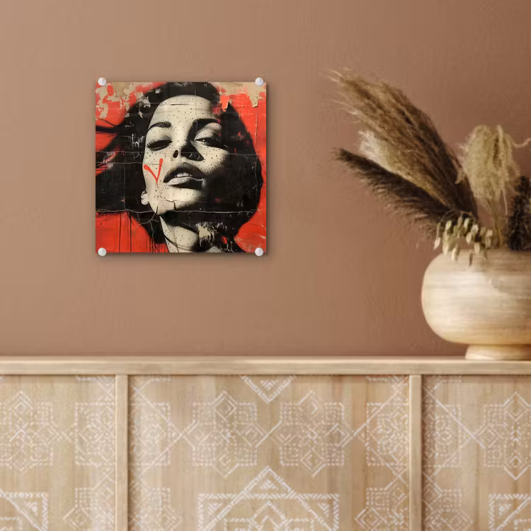 Graffiti - Vrouw - Rood - Street art - Banksy plexiglas 5mm klein -sfeer5
