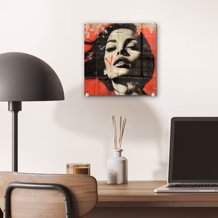 Graffiti - Vrouw - Rood - Street art - Banksy plexiglas 5mm klein -sfeer6