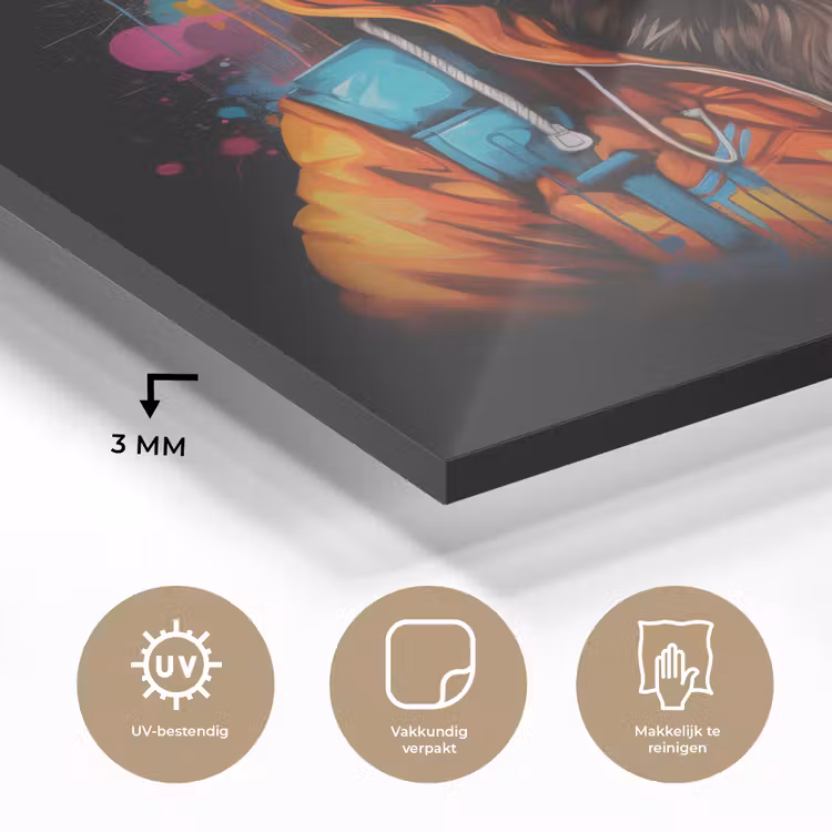 Graffiti - Wasbeer - Jas - Zwart plexiglas 5mm klein -sfeer2