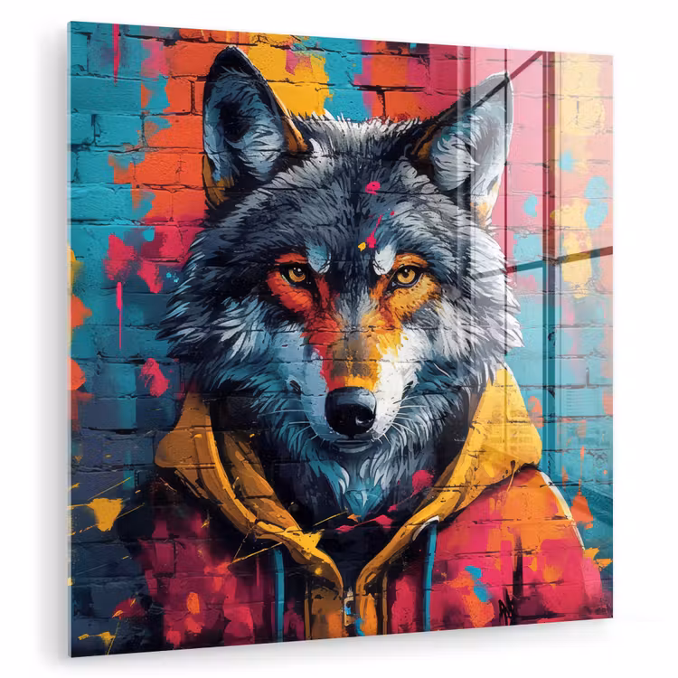 Graffiti - Wolf - Street art - Blauw plexiglas 5mm klein -zzzproduct_nieuw