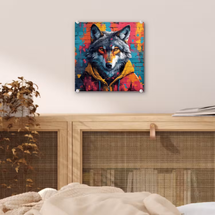Graffiti - Wolf - Street art - Blauw plexiglas 5mm klein -sfeer4