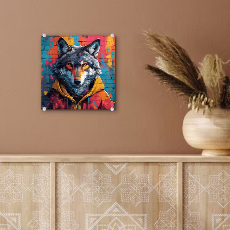 Graffiti - Wolf - Street art - Blauw plexiglas 5mm klein -sfeer5