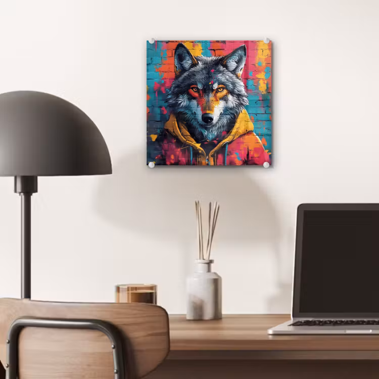 Graffiti - Wolf - Street art - Blauw plexiglas 5mm klein -sfeer6
