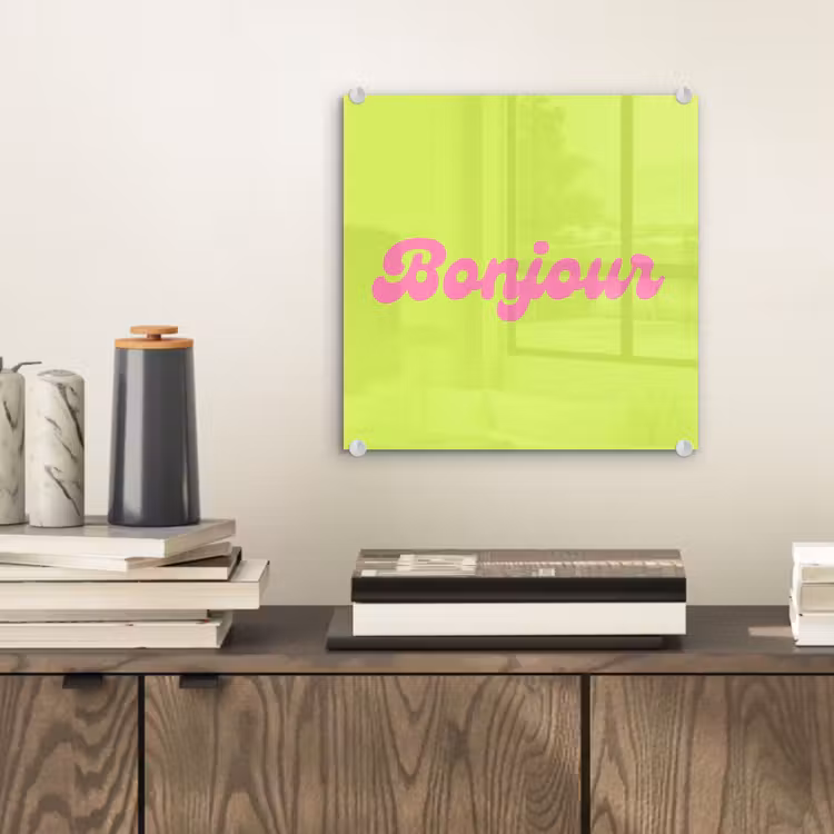 Groen - Roze bonjour - Retro plexiglas 5mm klein -sfeer1