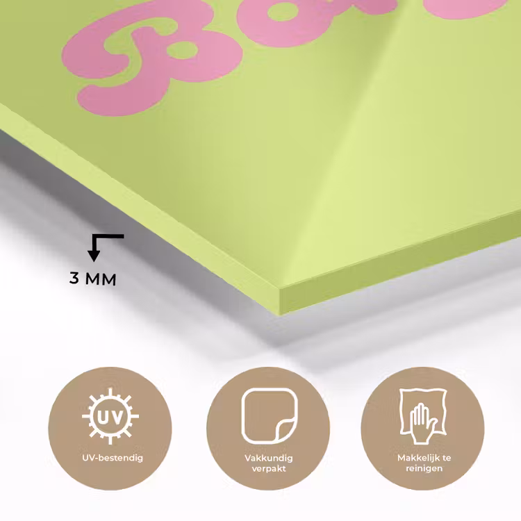 Groen - Roze bonjour - Retro plexiglas 5mm klein -sfeer2