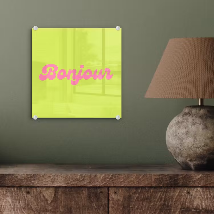 Groen - Roze bonjour - Retro plexiglas 5mm klein -sfeer3