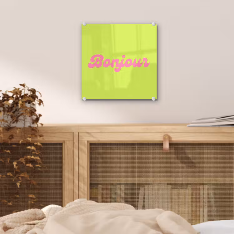 Groen - Roze bonjour - Retro plexiglas 5mm klein -sfeer4