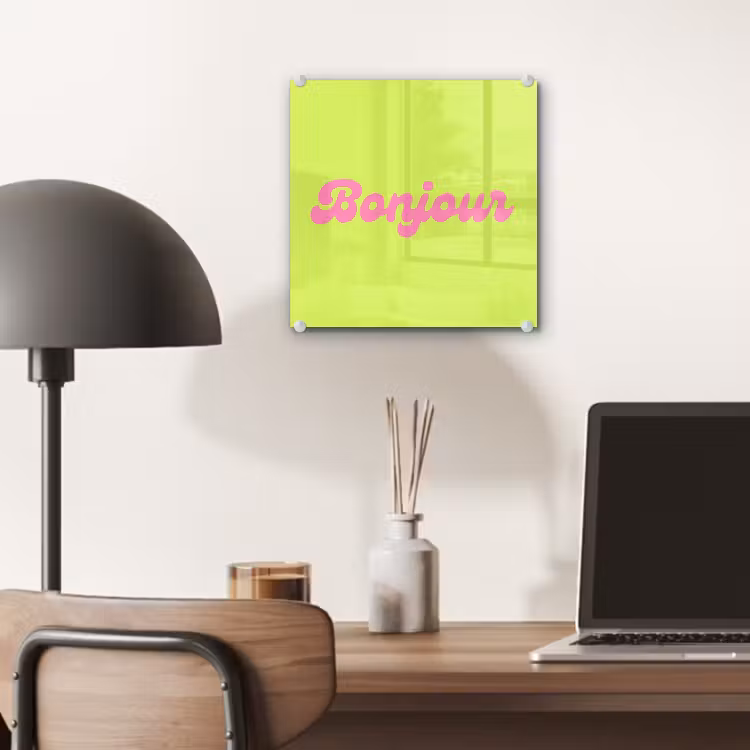Groen - Roze bonjour - Retro plexiglas 5mm klein -sfeer6