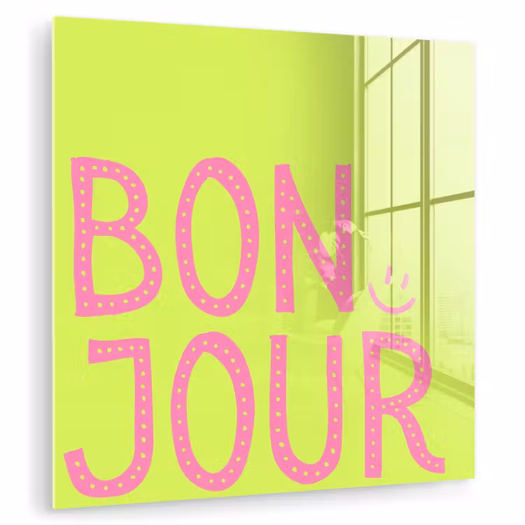 Groen - Smiley - Bonjour - Roze plexiglas 5mm klein -zzzproduct_nieuw