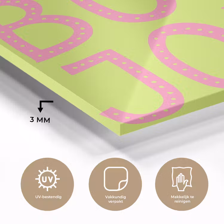 Groen - Smiley - Bonjour - Roze plexiglas 5mm klein -sfeer2