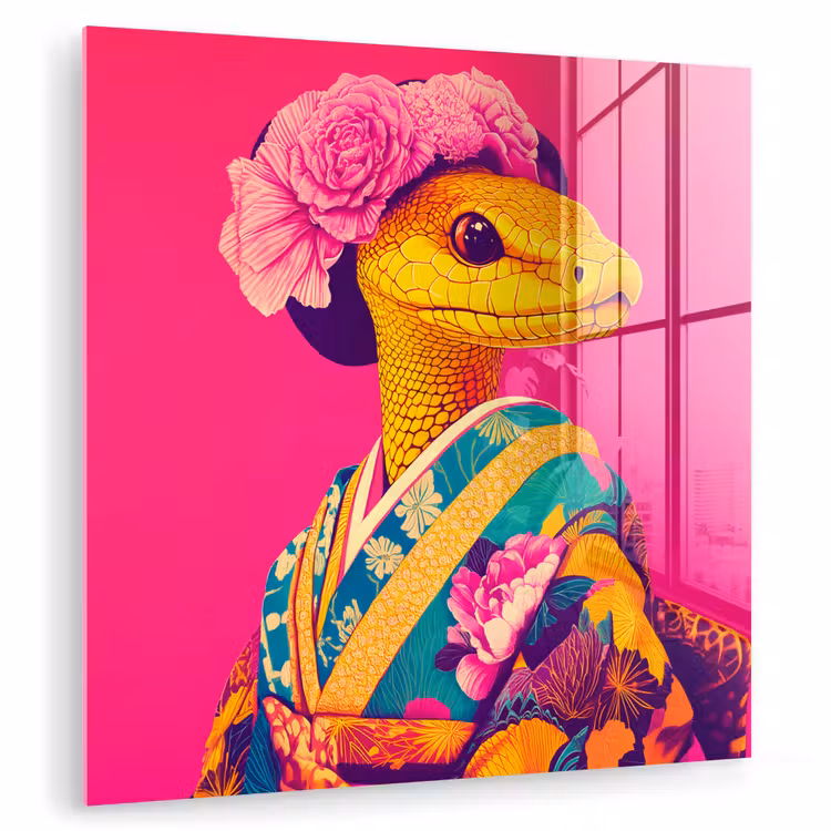 Hagedis - Bloemen - Roze - Kimono plexiglas 5mm klein -zzzproduct_nieuw