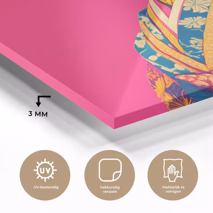 Hagedis - Bloemen - Roze - Kimono plexiglas 5mm klein -sfeer2