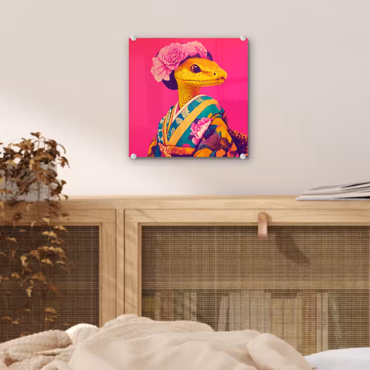 Hagedis - Bloemen - Roze - Kimono plexiglas 5mm klein -sfeer4