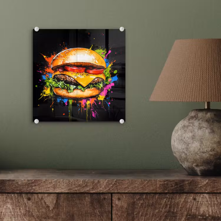 Hamburger - Graffiti - Verf - Kleurrijk - Eten - Abstract plexiglas 5mm klein -sfeer3