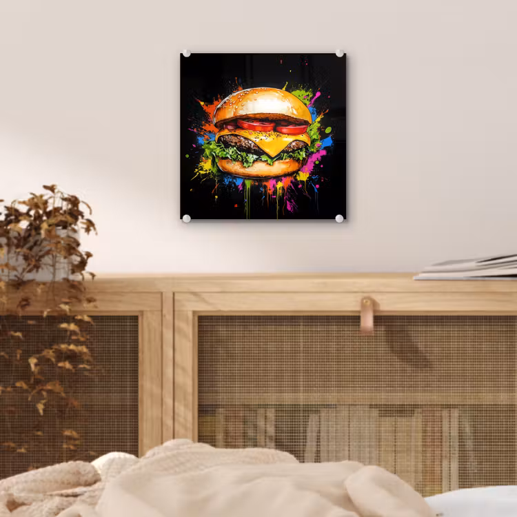 Hamburger - Graffiti - Verf - Kleurrijk - Eten - Abstract plexiglas 5mm klein -sfeer4