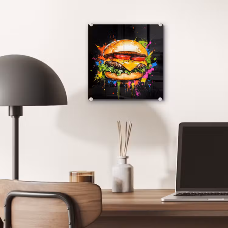 Hamburger - Graffiti - Verf - Kleurrijk - Eten - Abstract plexiglas 5mm klein -sfeer6