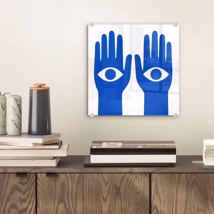 Handen - Twee - Ogen - Blauw plexiglas 5mm klein -sfeer1