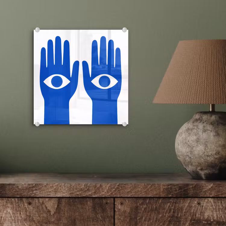 Handen - Twee - Ogen - Blauw plexiglas 5mm klein -sfeer3