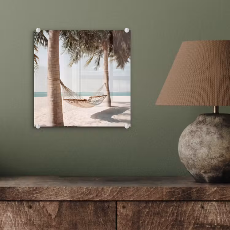 Hangmat - Palmbomen - Strand - Zee plexiglas 5mm klein -sfeer3