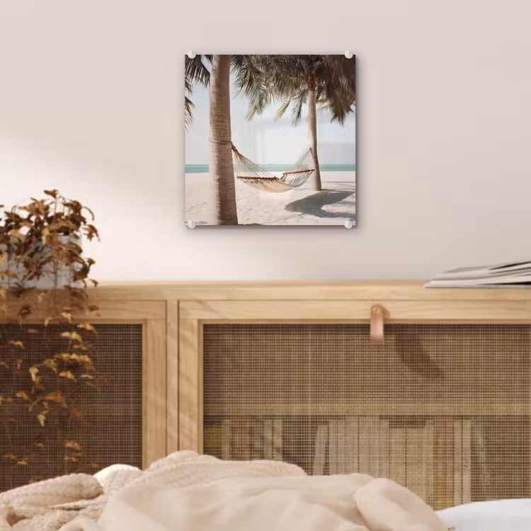 Hangmat - Palmbomen - Strand - Zee plexiglas 5mm klein -sfeer4