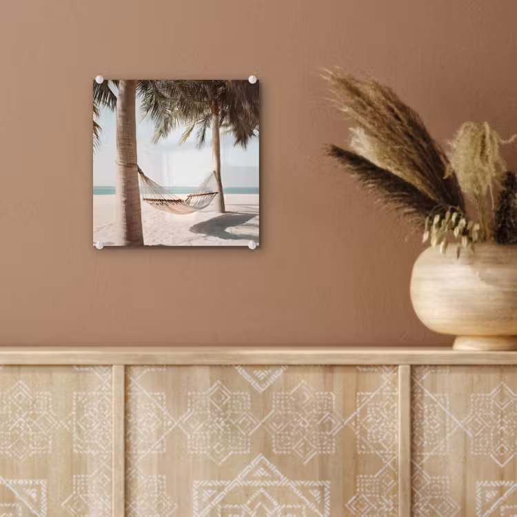 Hangmat - Palmbomen - Strand - Zee plexiglas 5mm klein -sfeer5