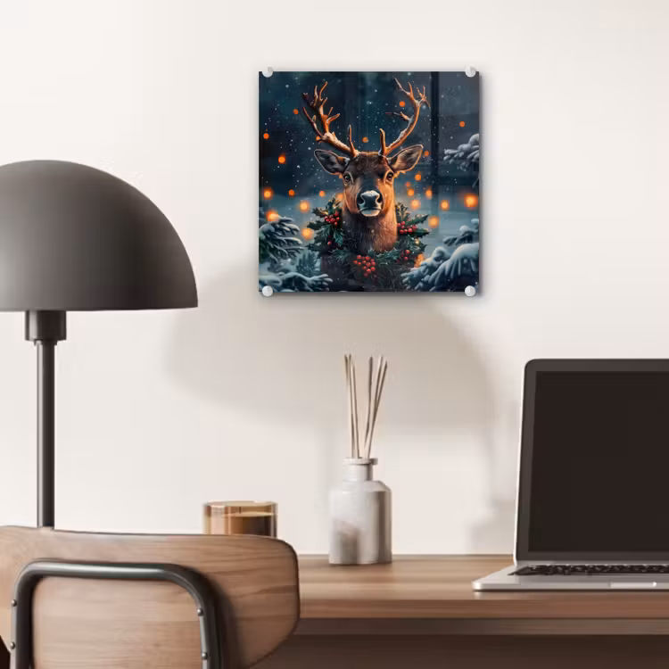 Hert - Kerst - Winter - Sneeuw - Kerstkrans plexiglas 5mm klein -sfeer6