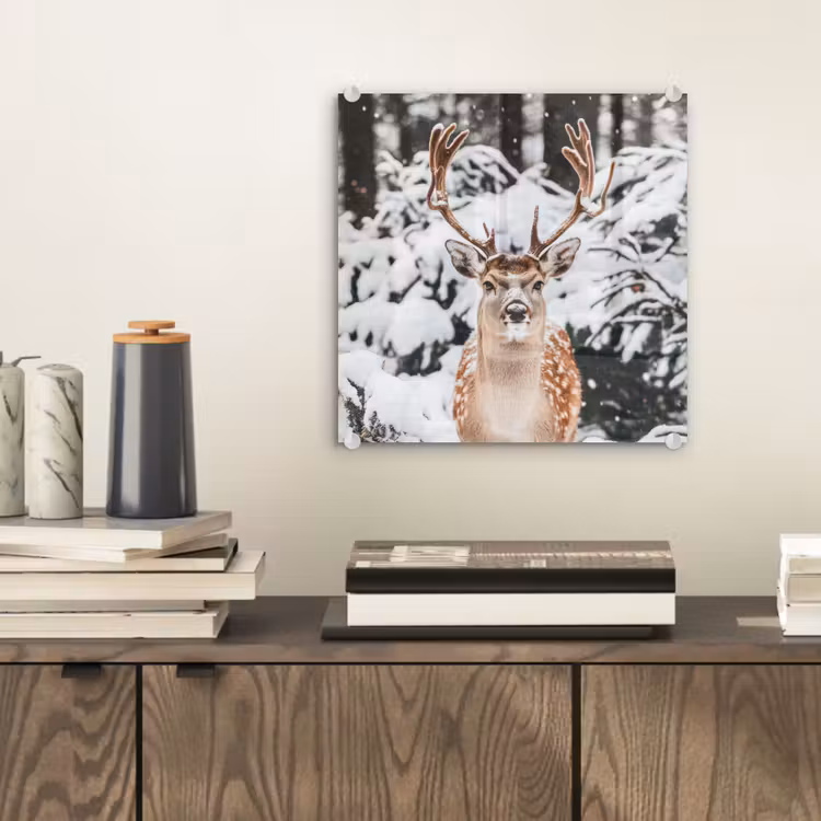 Hert - Sneeuw - Winter - Bos - Dieren plexiglas 5mm klein -sfeer1