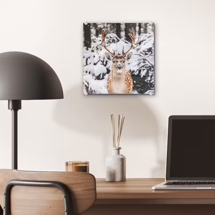 Hert - Sneeuw - Winter - Bos - Dieren plexiglas 5mm klein -sfeer6