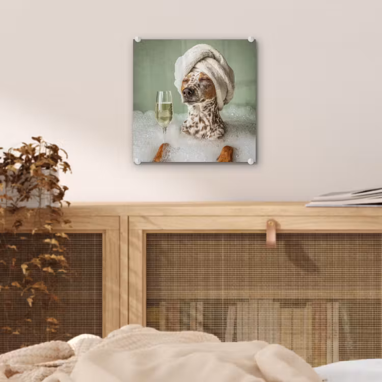 Hond - Bad - Champagne - Handdoek plexiglas 5mm klein -sfeer4