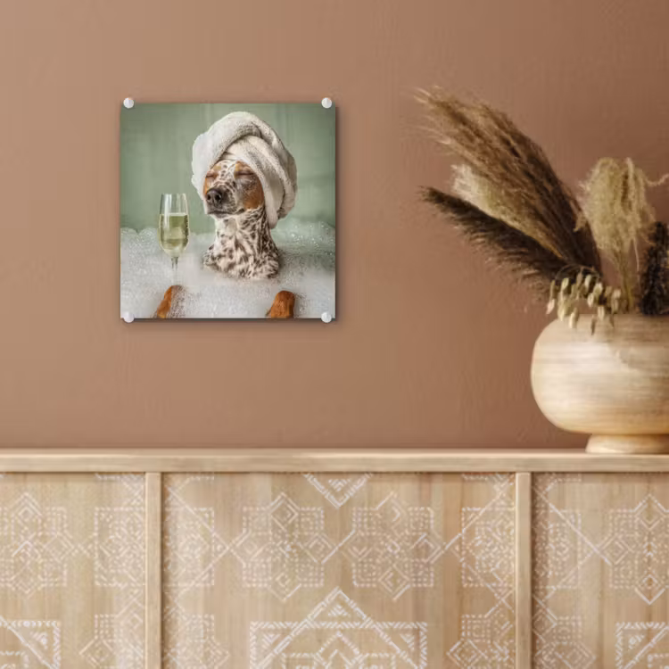 Hond - Bad - Champagne - Handdoek plexiglas 5mm klein -sfeer5