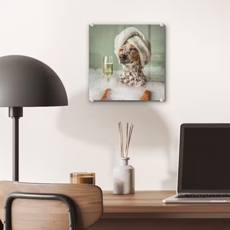 Hond - Bad - Champagne - Handdoek plexiglas 5mm klein -sfeer6
