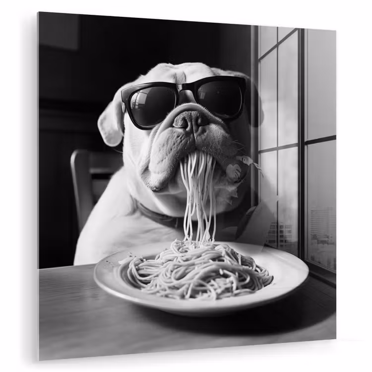 Hond - Bulldog - Pasta - Bril - Stoer - Dieren plexiglas 5mm klein -zzzproduct_nieuw