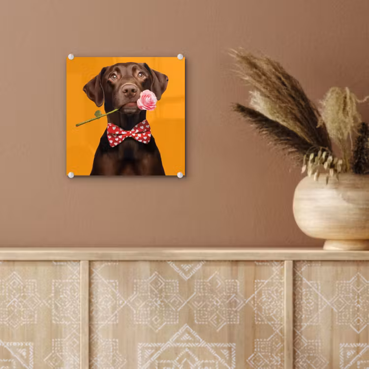 Hond - Oranje - Roos - Valentijn plexiglas 5mm klein -sfeer5