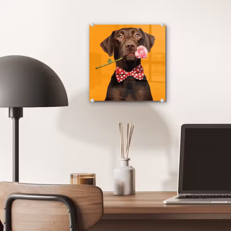 Hond - Oranje - Roos - Valentijn plexiglas 5mm klein -sfeer6