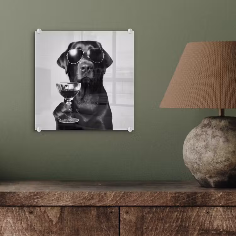 Hond - Zwart - Wijnglas - Zonnebril plexiglas 5mm klein -sfeer3