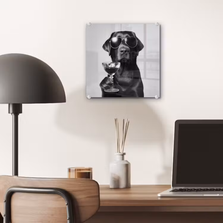 Hond - Zwart - Wijnglas - Zonnebril plexiglas 5mm klein -sfeer6