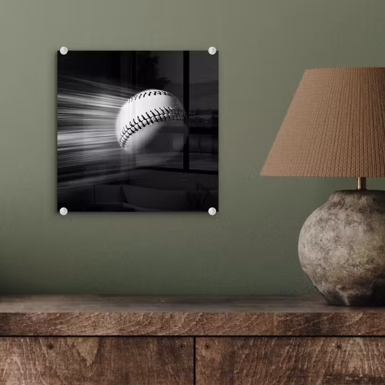 Honkbal - Wit - Vliegt plexiglas 5mm klein -sfeer3