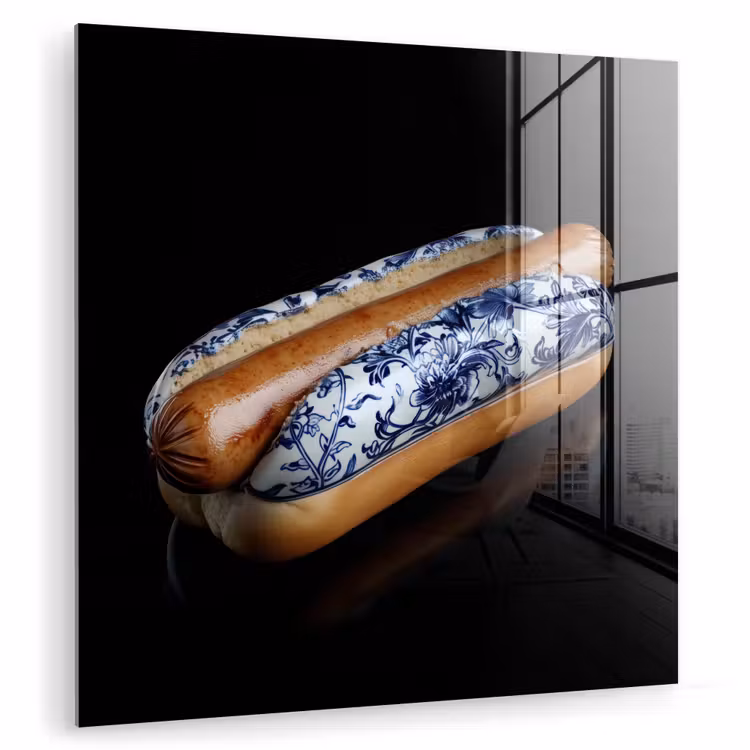 Hotdog - Porselein - Delfts blauw - Eten plexiglas 5mm klein -zzzproduct_nieuw
