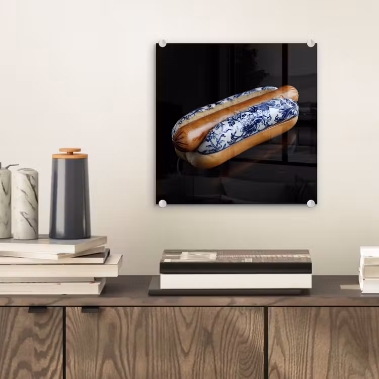 Hotdog - Porselein - Delfts blauw - Eten plexiglas 5mm klein -sfeer1
