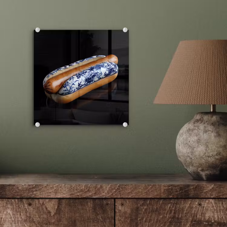 Hotdog - Porselein - Delfts blauw - Eten plexiglas 5mm klein -sfeer3
