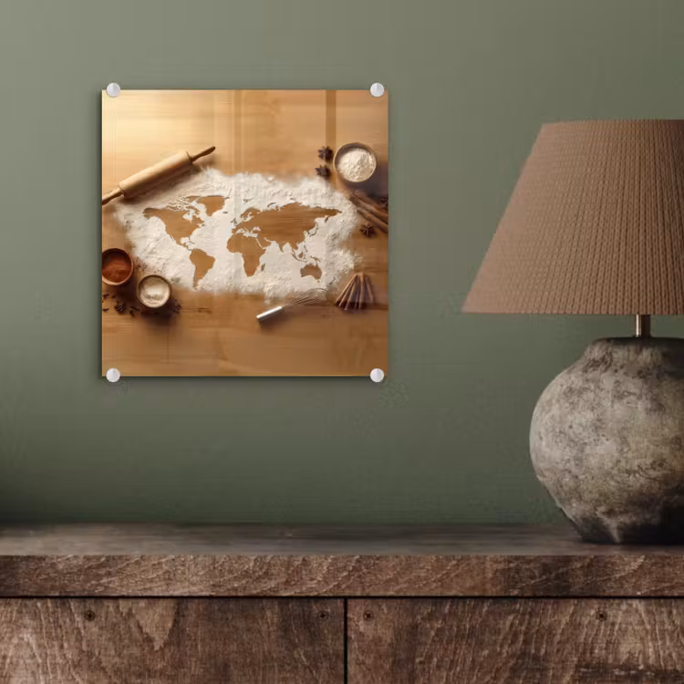 Hout - Wereldkaart - Bakken - Keuken plexiglas 5mm klein -sfeer3