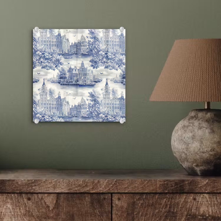 Huizen - Bomen - Water - Vogels - Blauw plexiglas 5mm klein 11 -sfeer3