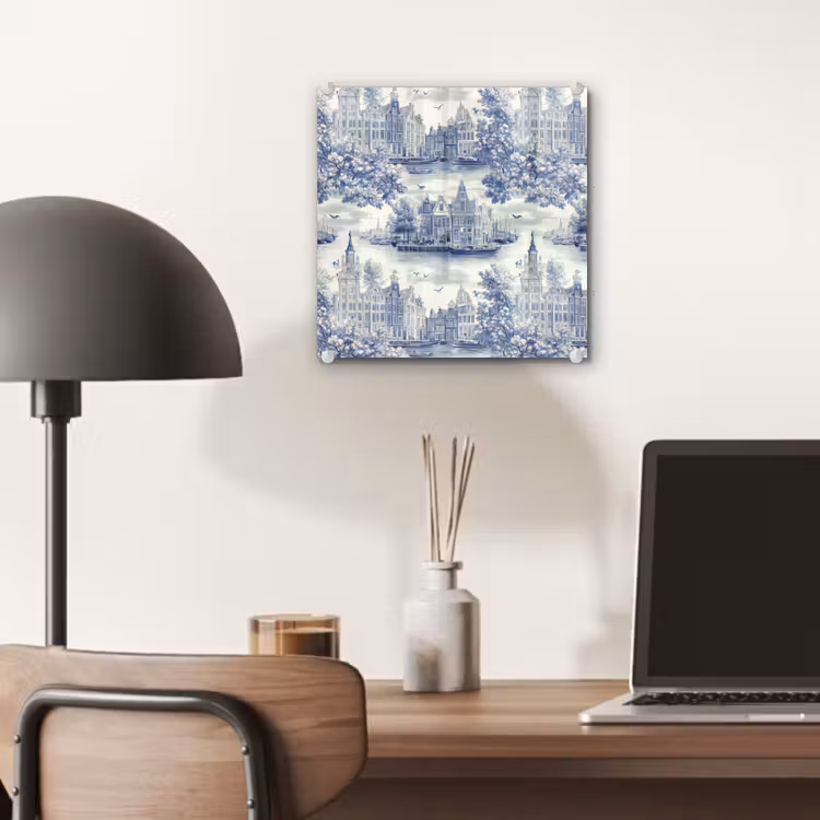 Huizen - Bomen - Water - Vogels - Blauw plexiglas 5mm klein 11 -sfeer6