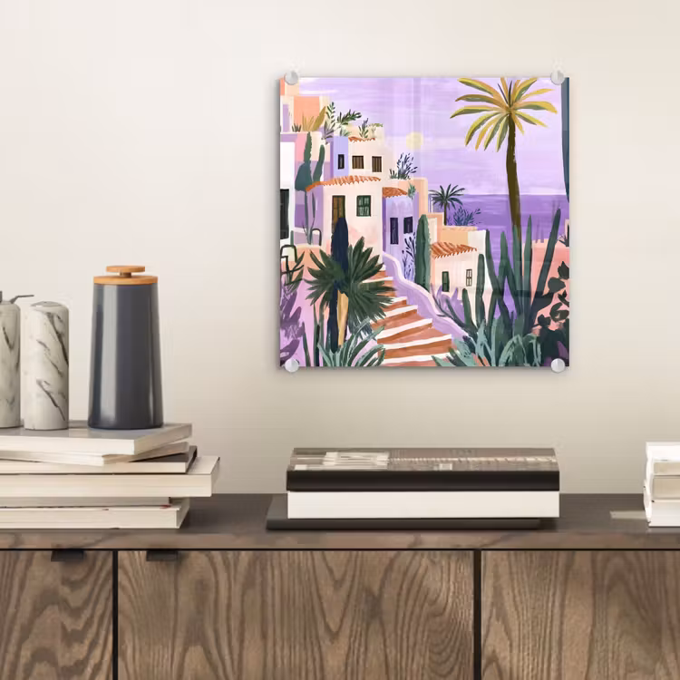 Huizen - Minimalistisch - Palmbomen - Kust plexiglas 5mm klein -sfeer1